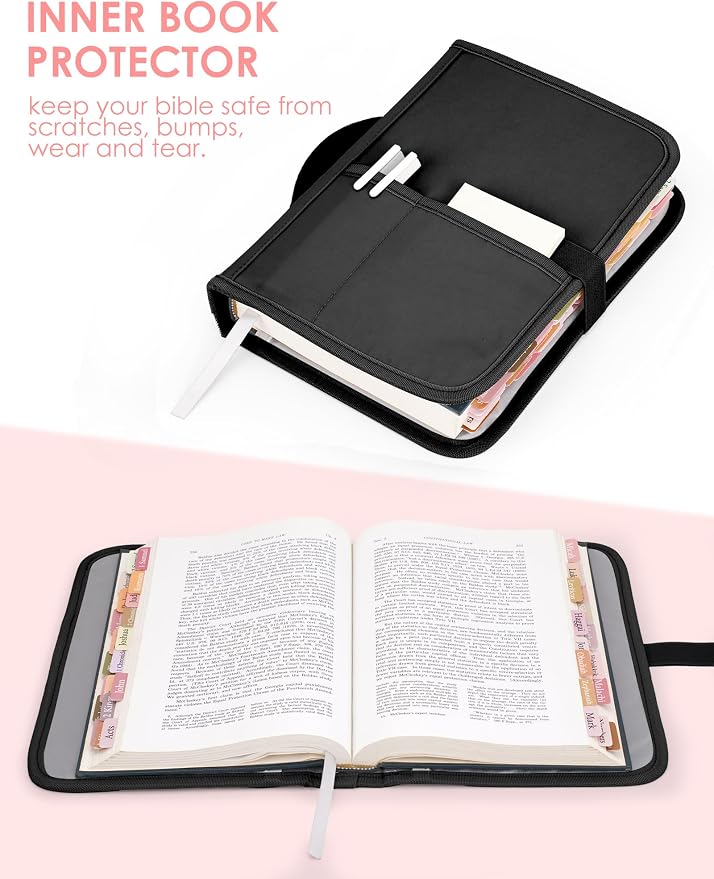 Heouvo Bible Cover Case for Women with No Bleed Highlighters Pens and Tabs, Large Bag Case with Add-On Book Cover, Study Supplies Journaling Kit