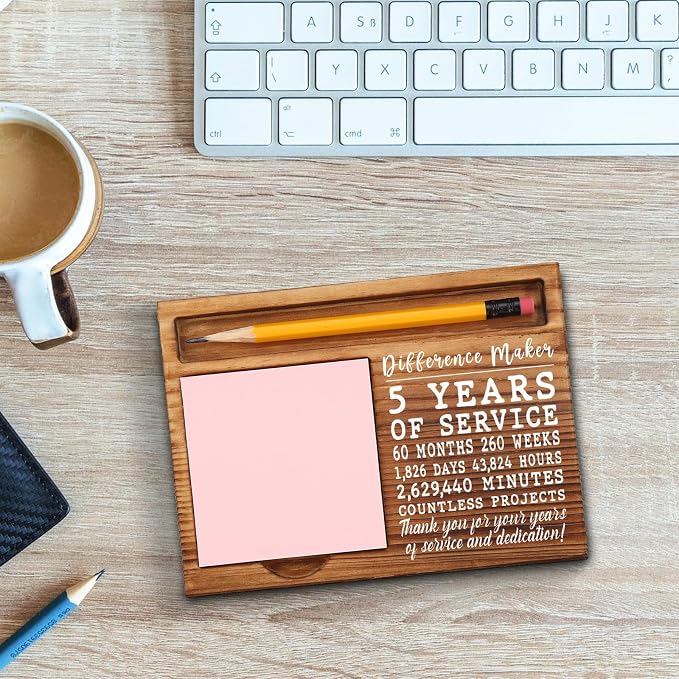 5th Work Anniversary Sticky Note Holder, Thank You Appreciation 5 Year Work Anniversary Decor Gifts for Women, Employee, Him, Her, Happy 5th Work Anniversary Self-Stick Note Pad Holders GSH31