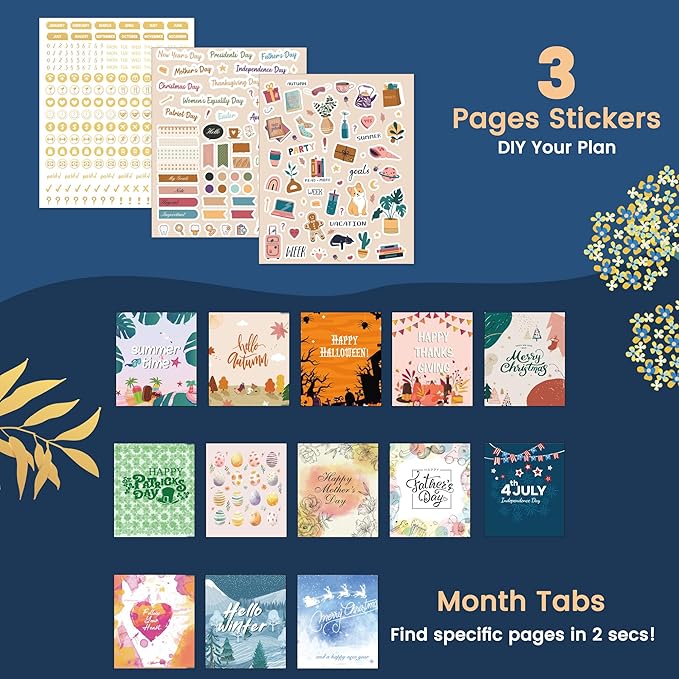 CAGIE 2026 Planner Weekly and Monthly, Jan-Dec 2026 8.3 x 9.3 Inch Hardcover Spiral Bound, 13 Tabs and Pocket, Floral Daily Planner for Women, Perfect 2026 Yearly Calendar Planner
