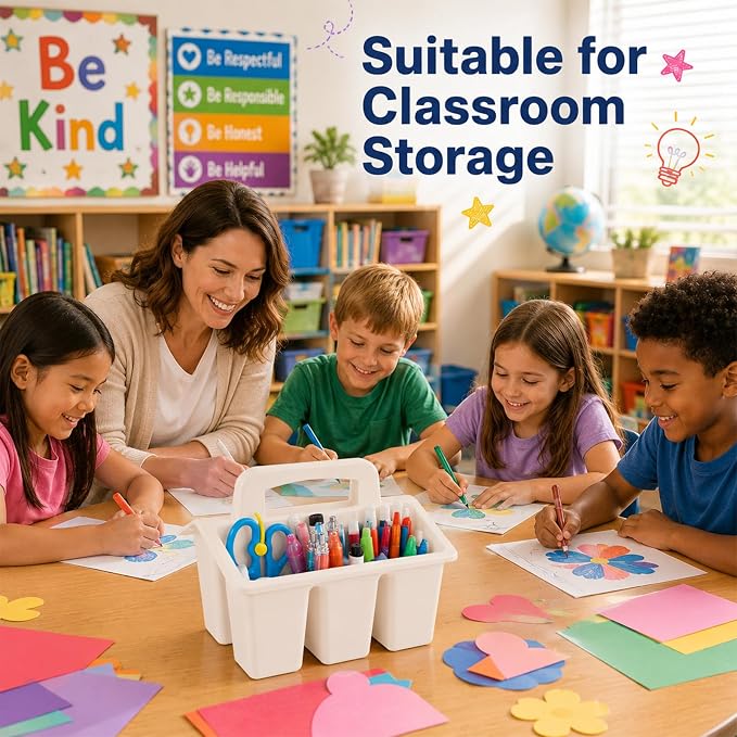 8 Pack Classroom Caddy Storage Basket with Handle 4 Compartment Storage Caddy Plastic Arts Crafts Caddies Protable Classroom Craft Caddies for Kids Schools Art Craft Supplies(Boho)