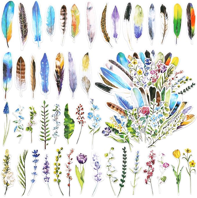 120 Pcs Colorful Flower Feather Shaped Bookmarks Bulk Cute Christmas Gifts for Students Thick Paper Feathers Bookmarks for Kids Children Teens Women Men Adults Book Lovers Writers Readers, 60 Styles