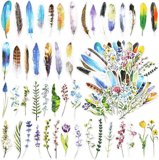 120 Pcs Colorful Flower Feather Shaped Bookmarks Bulk Cute Christmas Gifts for Students Thick Paper Feathers Bookmarks for Kids Children Teens Women Men Adults Book Lovers Writers Readers, 60 Styles