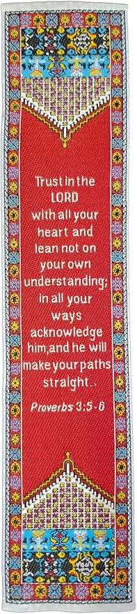 Logos Bookmark -Proverbs 3:5-6 - Red, Christian, Cloth Carpet Bookmark