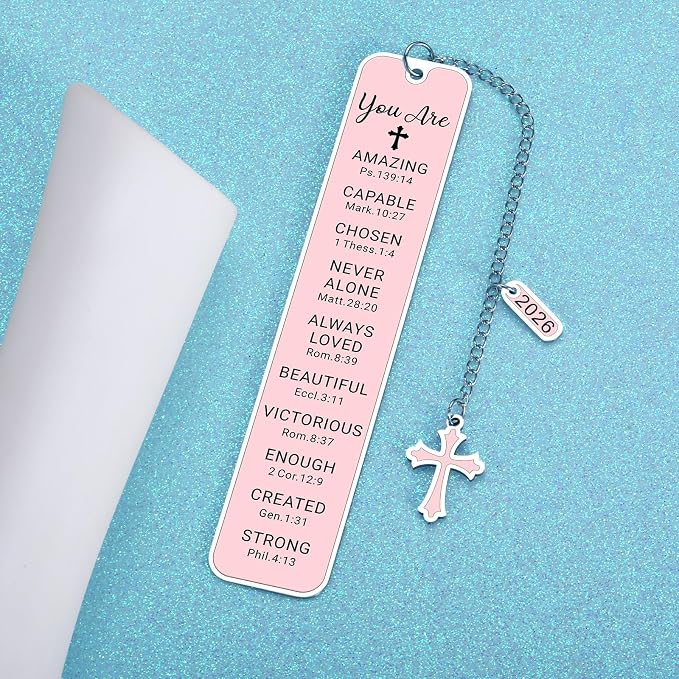 Bible Bookmark Baptism Gifts for Girl Teens Women Pink Stuff Christian Confirmation Religious First Communion Gifts for Girls Women Faith Birthday Easter Gift for Girls Stocking Stuffers for Teen Girl
