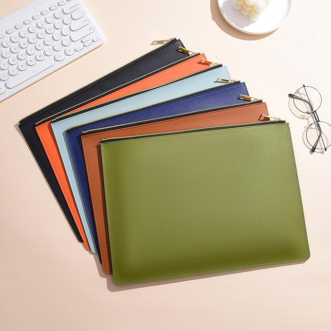 Enyuwlcm PU Leather A4 File Folder Zipper Document Holder Envelope Folder Case for Receipt Contract (1, Green)