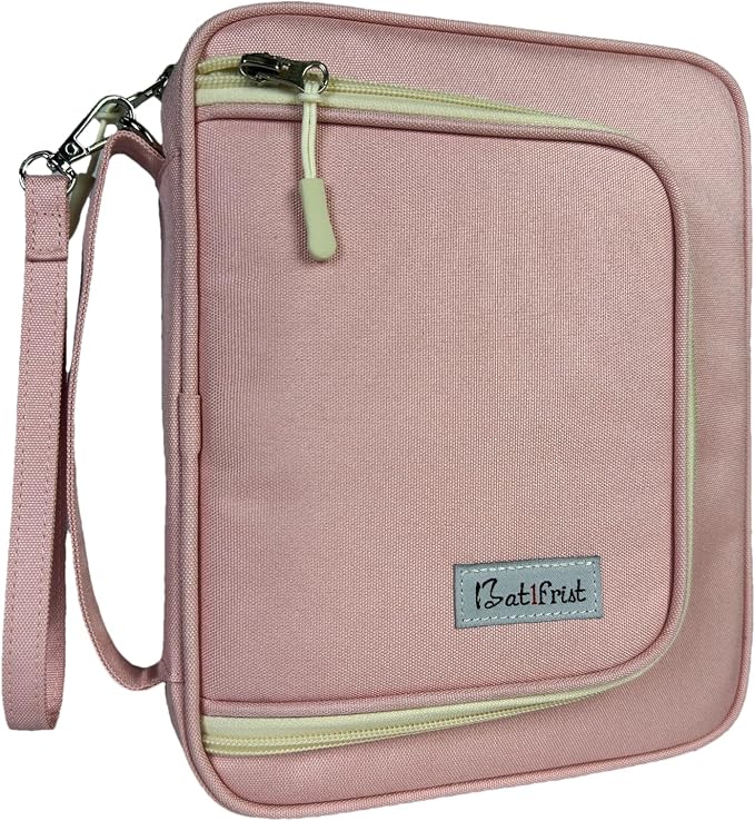 Bible Cover Case for Women, Church Study Book Bible Bag, Bible Carrying Case with Pockets for Bible Accessories, Bible Book Cover with Zipper Christian Gifts fits Bible Size Up to 9.5"x8"x2" Pink