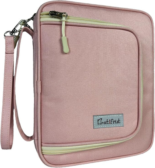 Bible Cover Case for Women, Church Study Book Bible Bag, Bible Carrying Case with Pockets for Bible Accessories, Bible Book Cover with Zipper Christian Gifts fits Bible Size Up to 9.5"x8"x2" Pink