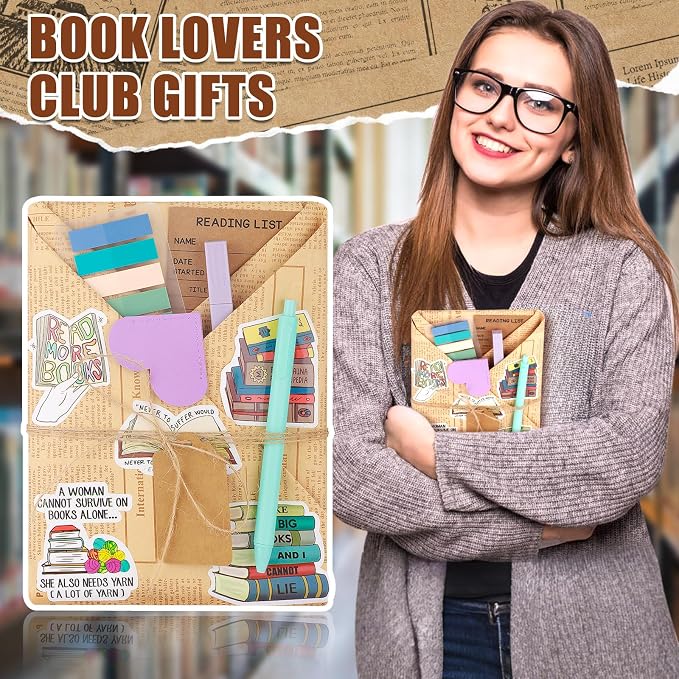 6 Set Blind Date with a Book Supplies, DIY Book Lovers Gifts Including Kraft Paper Index Tabs Reading List Bookmark Heart-Shape Bookmark Kraft Tags Ballpoint Pens Highlighters and 50 x Book Stickers