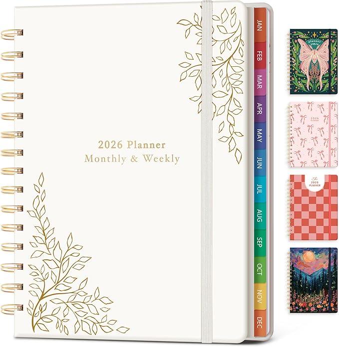 2026 Planner Weekly and Monthly, Jan.2026 - Dec.2026, Hardcover Calendar 2026 Agenda Daily Planner Book Spiral Notebook with Monthly Tabs, 6.1" x 8.3", Calm Vine