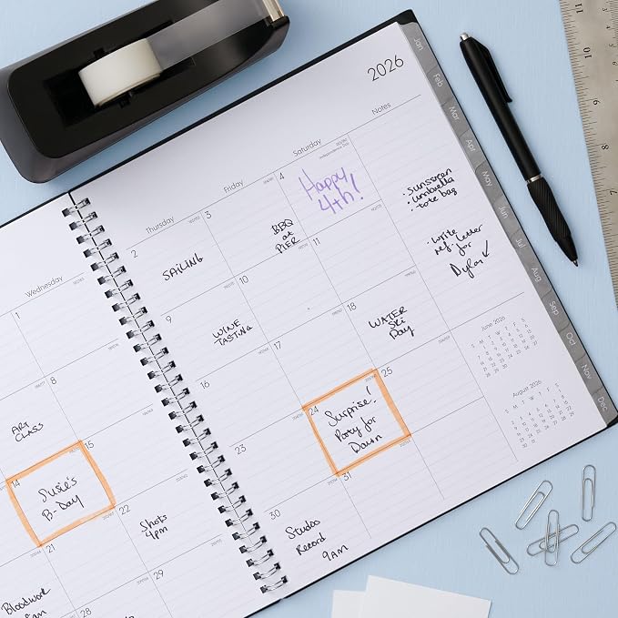 Blue Sky 2027 18 Month Monthly Planner Calendar, July 2026 - December 2027, 8" x 10", Monthly Layout, Flexible Cover, Silver Wirebound, Laminated Tabs, Enterprise