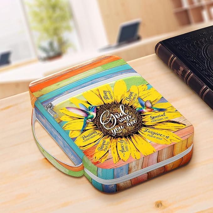 Sunflower Bible Case For Women, Colorful Bible Holder Case Canvas Style Cover, Zippered Bible Carrying Case, Bible Bag Portable, Gifts for Christmas Christian