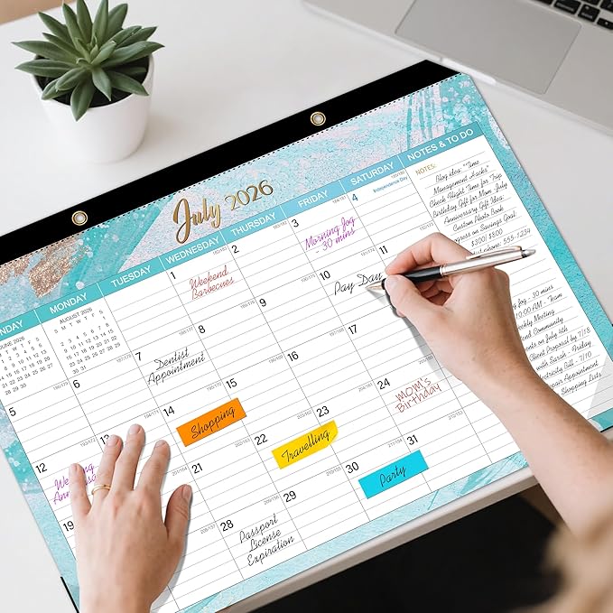 Tcamp Desk Calendar 2026-2027, Large Desktop/Wall Monthly Calendar (Jul. 2026 - Dec. 2027) 17'' x 12'', 18 Months Desk Pad Calendar for Home School Office