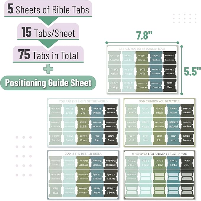 Mr. Pen- Bible Tabs, 75 Tabs, Frozen Lake Theme, Green Laminated Bible Tabs for Women and Men, Bible Tabs for Study Bible, Large Print Bible Index Tabs, Bible Book Tabs, Bible Labels Tabs