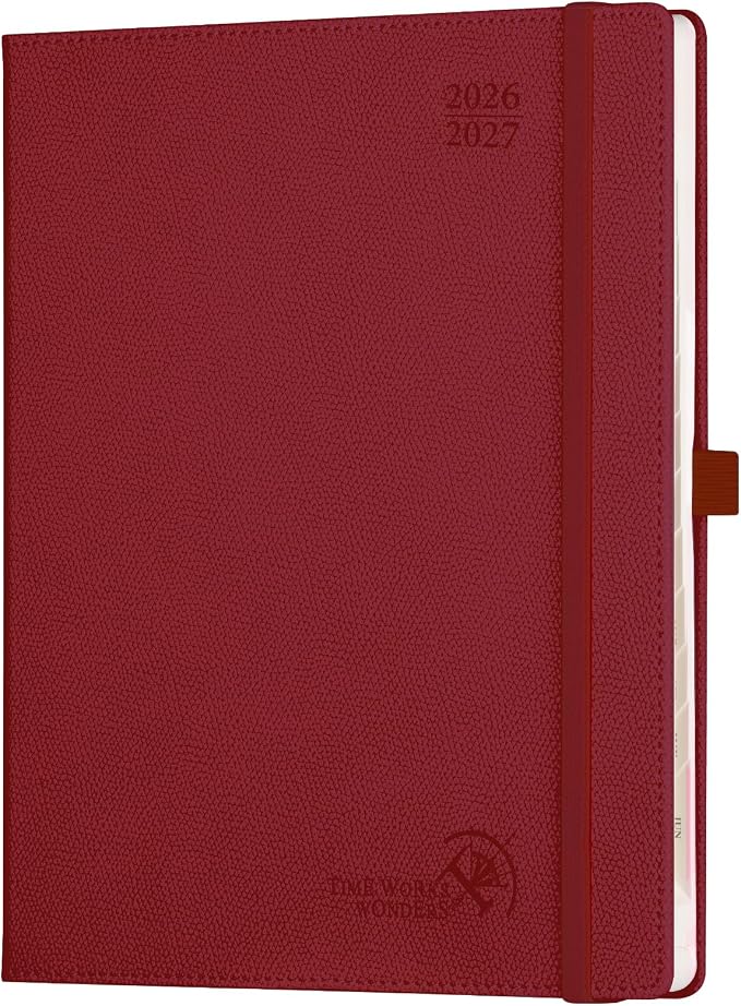 POPRUN Planner 2026-2027 (Large 8.5"x 10.5"), Horizontal Weekly Notebook Jul.2026 - Jun.2027, Academic Appointment Book with Monthly Tabs, Leather Hardcover, Inner Pocket - Burgundy