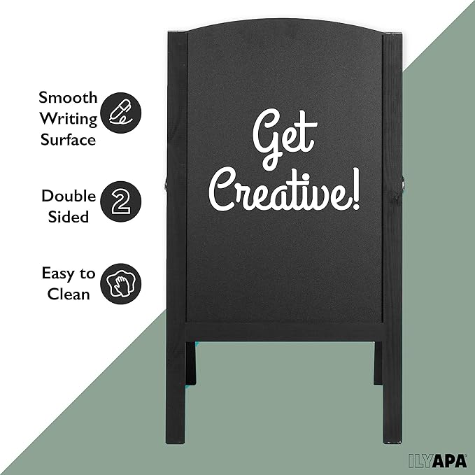Ilyapa Wooden A-Frame Chalkboard Sidewalk Signs with Rounded Top - 18 x 31.5 Inches Black Chalkboard - Sturdy Freestanding 18x31.5 Menu Display Board