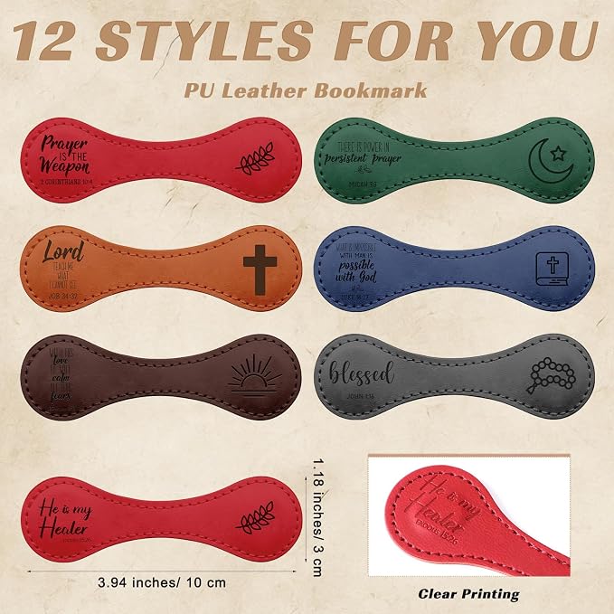 Sinload 12 Pcs Magnetic Christian Bookmarks Fathers Day Christian Gifts, Leather Bible Verse Bookmarks Scripture Page Markers for Men Dad Godfather Sunday School Reading Church Bible Study (Vivid)