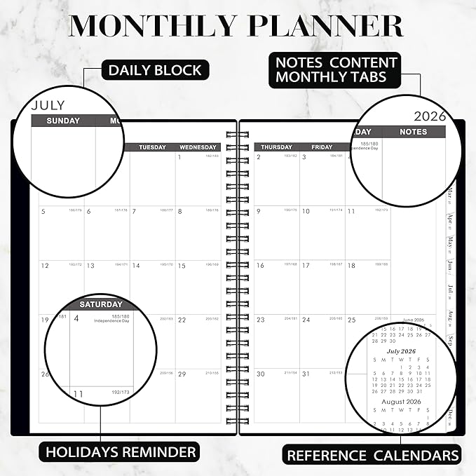 2026-2029 Monthly Planner/Calendar - 3 Year Monthly Planner 2026-2029, July 2026 - June 2029, 6.4" x 8.5", 36 Months Planner with Tabs, 30 Notes Pages, Double-Side Pocket, Holidays, Julian Dates