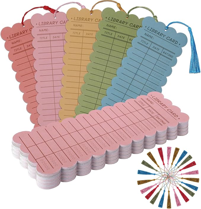 50 PCS Reading List Bookmarks Book Tracker with 50 Bookmark Tassels, 3 x 8 Inch Morandi Library Card Reading Log Bookmark for Teachers Women Book Lovers