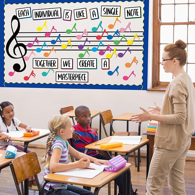 Music Themed Bulletin Board Set Musical Notes Classroom Bulletin Board Decorations Colorful Music Notes Cutouts for Kids School Classroom Chalkboard Wall Back to School Decor