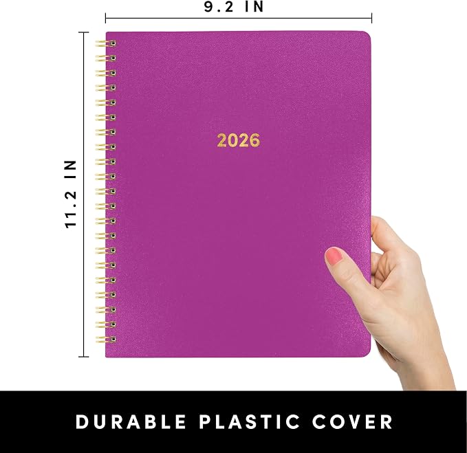 PAPERAGE 2026 Weekly & Monthly Planner, 12 Months (January 2026 - December 2026), 9.2 in x 11.2 in, Spiral Bound 2026 Planner with Weekly, Monthly & Yearly Views, Note Pages & Inner Pocket – Raspberry