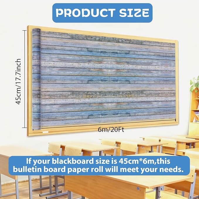 Qyeahkj 17.7in x 20ft Bulletin Board Paper Roll Bulletin Board Background Paper Fade Resistant Classroom Decoration Poster Art Craft Home Wall Education Decor Supplies Patterned Wood Grain