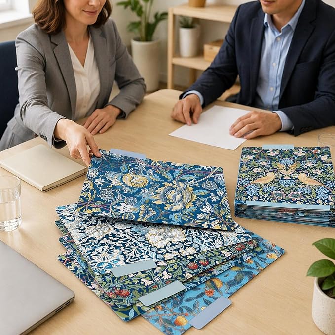 AnyDesign William Morris Floral File Folders Letter Size 12 Packs Vintage Blue Flower File Pockets with 1/3 Cut Tab for Home Office Classroom Supplies, 9.5 x 11.5 Inch