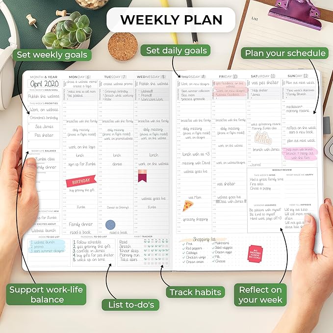 Clever Fox Planner PRO Schedule – Undated Weekly & Monthly Life Planner with Time Slots, Appointment Book & Daily Organizer, A4 (Gray)
