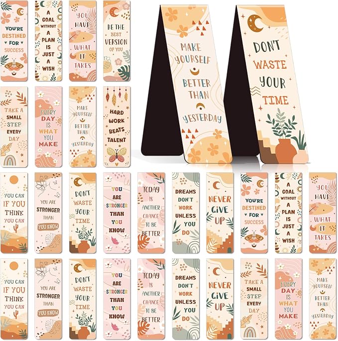 Wxiben Motivational Magnetic Bookmark Gifts - 30 Pcs Boho Inspirational Book Mark Magnets Retro Positive Bookmarks Magnetic Affirmation Book Markers Page Clip for Women Students Teachers Reading Gifts