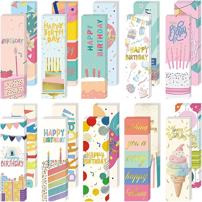 Skyygemm 100 Pcs Happy Birthday Bookmarks Bulk Happy Birthday Classroom Gifts for Kids Students Teacher Reward Back to School Birthday Party Favors Classroom Stationery Supplies(Sweet)