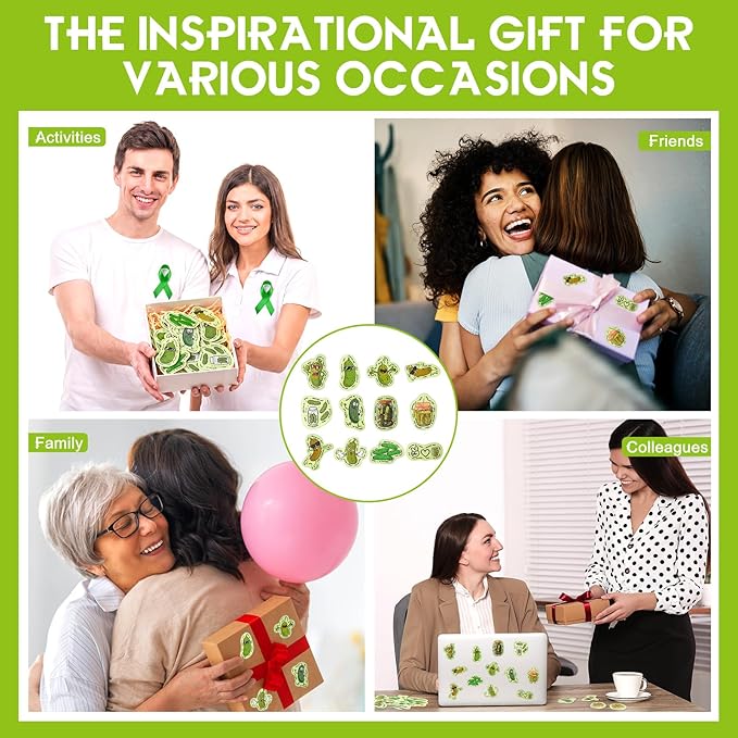 Sabary 60 Pcs Mental Health Awareness Anxiety Sensory Stickers Bulk Sensory Strips Anxiety Calm Textured Strip Stickers with Inspirational Quotes Different Styles for Adults Relief (Pickles,Green)