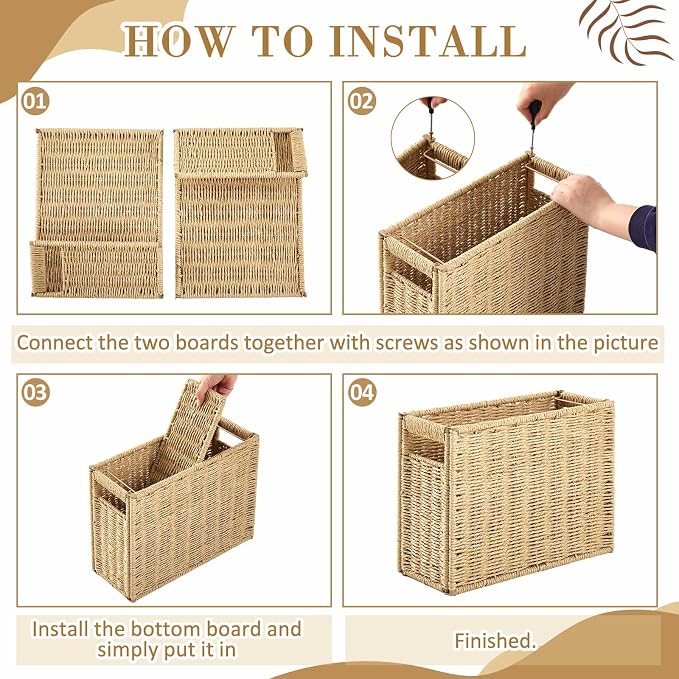 Teenyyou 2 Pack Hanging File Box 14.5 x 6 x 10.8 Inch Paper Rope Decorative Filing Basket Woven Document Organizer Folder Box with Handle Collapsible Letter Size Filing for Office Home Storage Decor