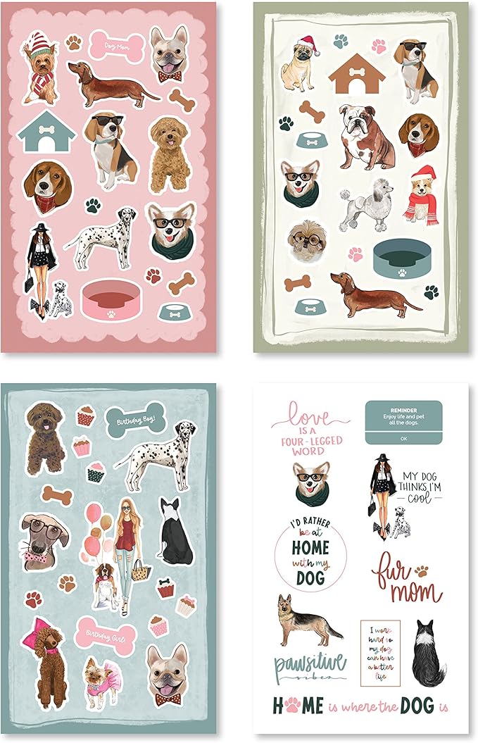 Rongrong Dog Planner Stickers Book for Planners, Calendars, Journals and Projects – Premium Quality Hand Drawn and Full of Canine Fun – Scrapbook Accessories – 24 Sheets