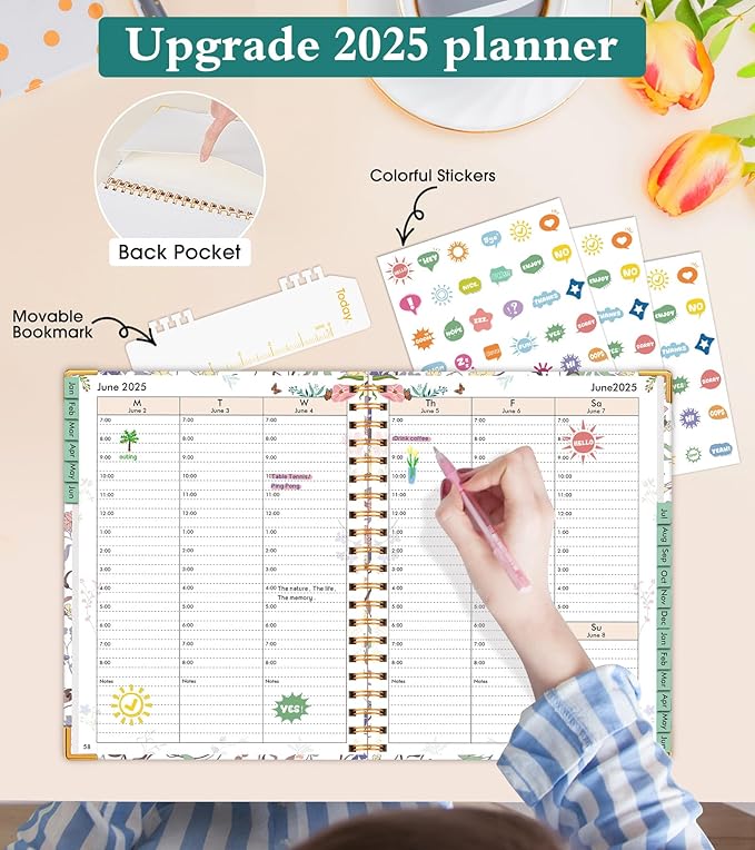 2026 Appointment Book, Hardcover Planner 12 Months Weekly and Monthly (January 2026 - December 2026), 8.5"x11" Daily Hourly Planner 60-Minute time Slots, Spiral Calendar Schedule Book for Work School Teacher Student, Purple Floral