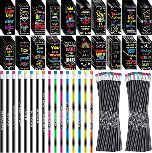 240 Pcs/120 Set Inspirational Pencil Bookmark Gift Thermochromic Color Changing Pencil Bulk with Eraser Motivational Bookmark Back to School Gifts for Kids Students Teacher Classroom Party Favors