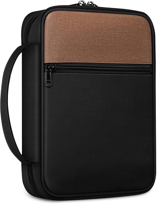 FINPAC Bible Cover Small Size Church Study Book Carrying Bag, Bible Protective Case with Handle Zippered Pocket for Men Women