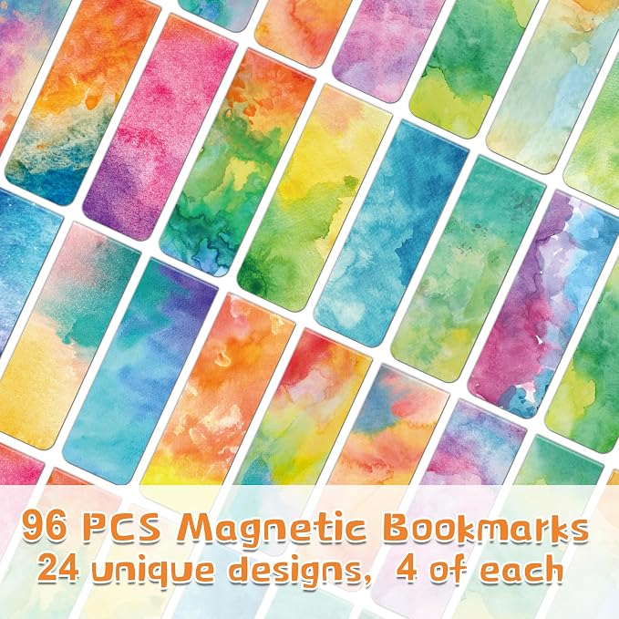 96Pack Magnetic Bookmarks for Reading Women Men Teacher Book Lovers Gifts, Bookmarks Bulk Personalized Bookmark Magnet Bookmark Clips Cute Pretty Funny Book Markers (Watercolor)