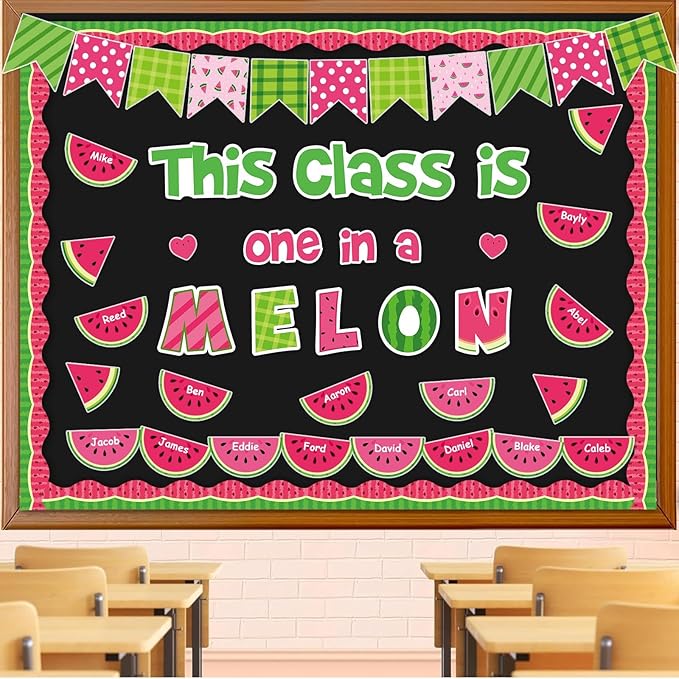 ZOiiWA Watermelon Bulletin Board Decorations One in a Melon Bulletin Board Back to School Watermelon Paper Cutouts Sweet Summer Classroom Decoration for School Home Office Window Wall Decor