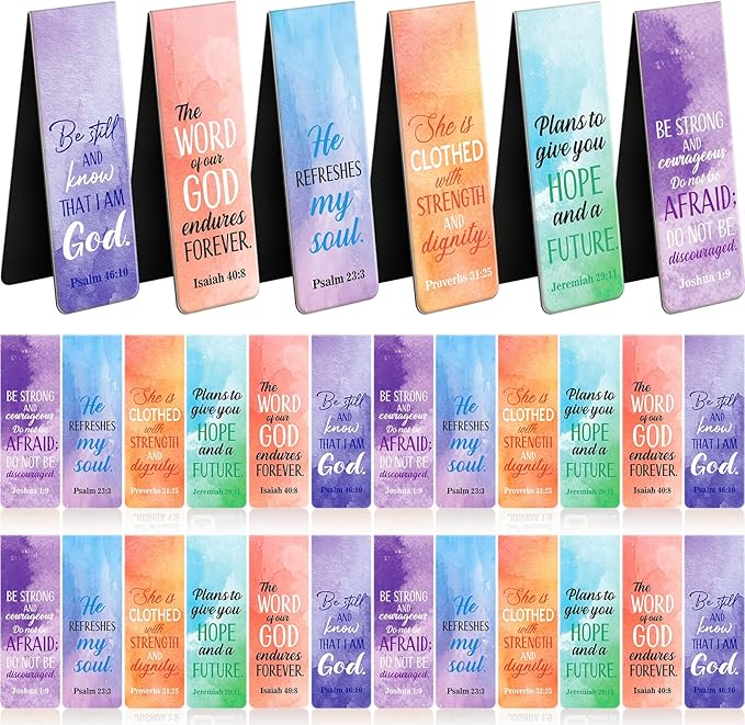 48 Pcs Magnetic Bible Bookmarks for Women Christian Gifts Bulk Watercolor Inspirational Scripture Bookmarks, She is Clothed with Strength and Dignity Faith Religious Gifts for Mom