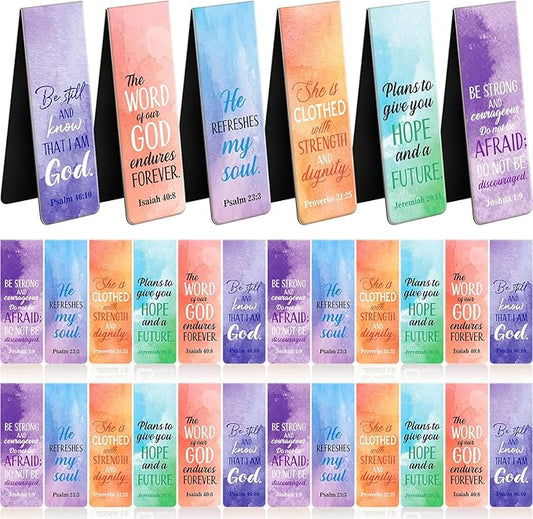 48 Pcs Magnetic Bible Bookmarks for Women Christian Gifts Bulk Watercolor Inspirational Scripture Bookmarks, She is Clothed with Strength and Dignity Faith Religious Gifts for Mom