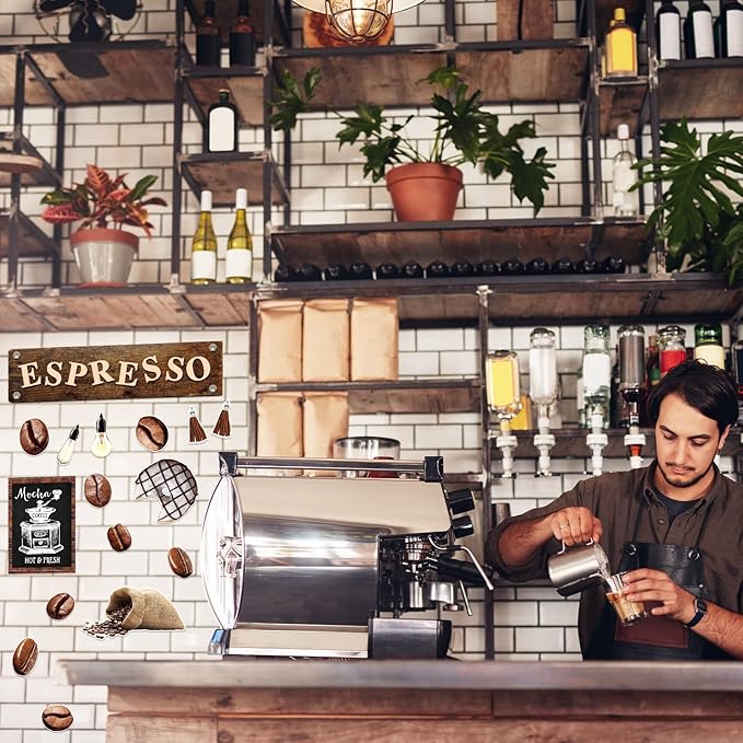 Teling 89 Pcs Industrial Cafe Bulletin Board Set Coffeehouse Themed Bulletin Board Industrial Cafe Classroom Decor Bulletin Board Themed Sets Coffee Classroom Decor for Classroom Home (Classic Style)