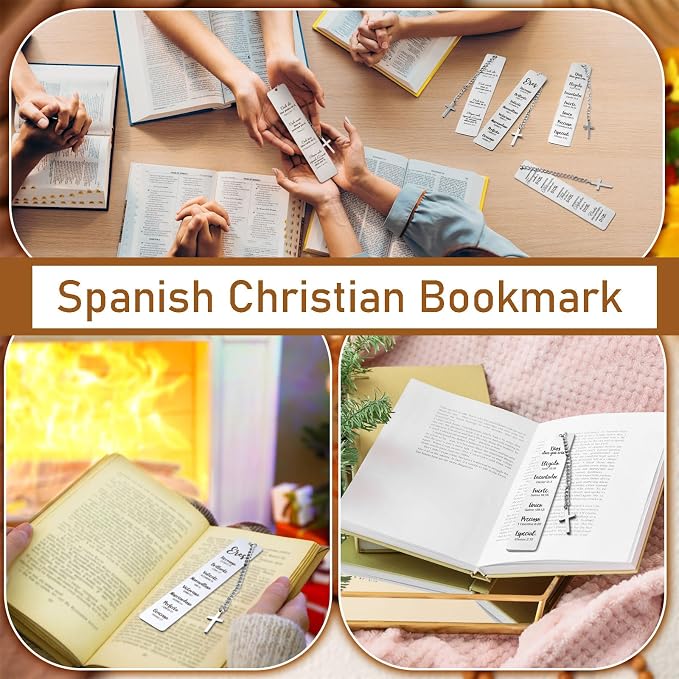 Mooliwe 12 Pcs Regalos Cristianos Spanish Christian Bookmarks Christmas Spanish Christian Gifts Bulk for Women Bible Verse Metal Religious Scripture Cross Inspirational Bookmarks with Church