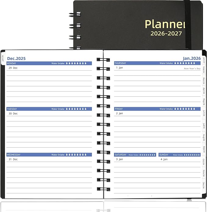 Daily Planner 2026-2027, 2026 Planner Weekly & Monthly, from Jan 2026-Jun 2027, 18 Month Calendar 2026 Planner with Tabs, A5 Size, Black