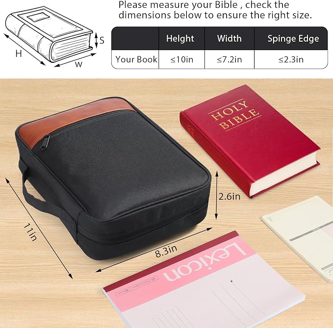 GERMUN Bible Cover with Durable Handle, Carrying Book Case Church Bag Bible, Protective with Zippered Pocket, Bible Accessories Supplies, Book Protector for Book Lovers, BlackBrown