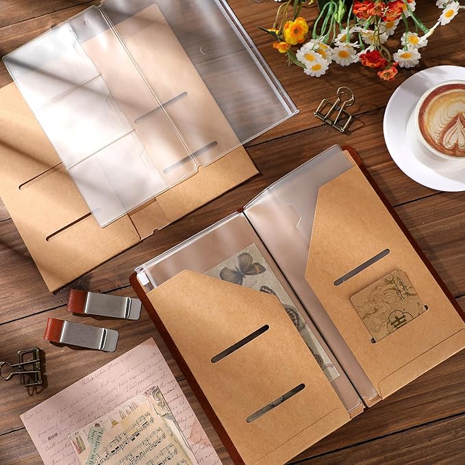 Travelers Journal Notebook Accessories Kit Include Travel Kraft File Folder, Zipper Case, Pen Holder, Binder Clip and Elastic Bands Travel Accessories Supplies(2 Pack,Standard Size)