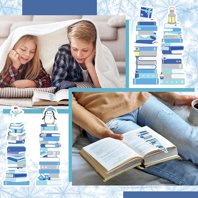 Kolldenn 150 Pcs Book Tracker Bookmarks Bulk 6.3 x 1.97 Inch Bookshelf Love to Read Bookmarks Paper Tracking Double Sided Reading Page Markers for Back to School Reading Lover(Winter)