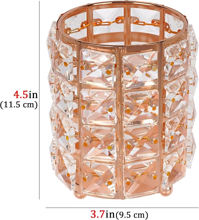 Crystal Pen Holder, Pencil Cups for Desk, Multi-Purpose Desktop Organizer, for Office Writing Desk (Rose Gold)