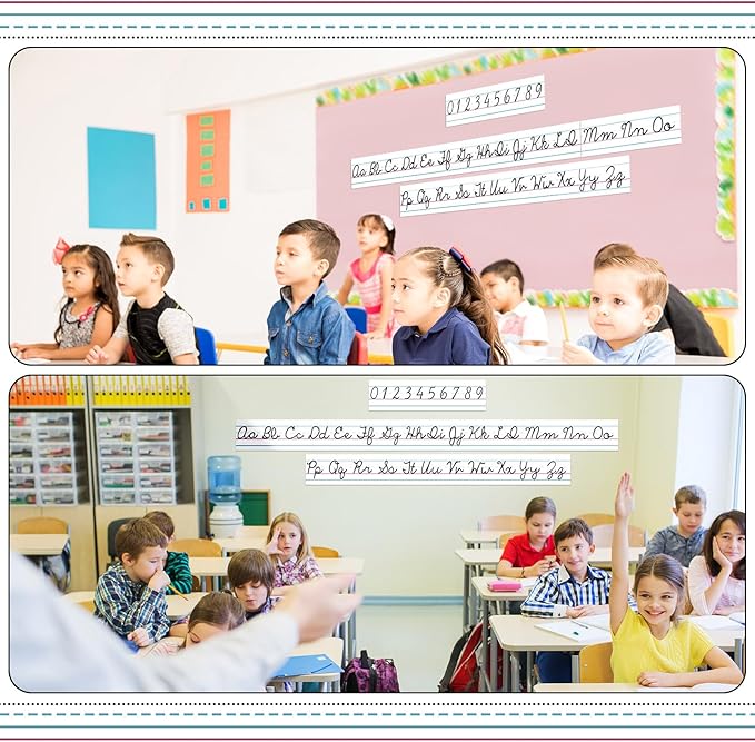 Set of 9 Cursive Writing Bulletin Board Cursive Alphabet Wall Strip for Teacher Supplies, Classroom Teaching Tool, Homeschooling, Kids Education(Simple)