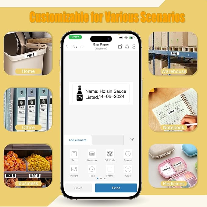 960 Pcs White D30 Label Maker Tape, D30 Label Tape, Thermal Printer Paper, Smart Mini Label Maker Refill for Office, Home, Shcool,14x40mm,160 Labels/Roll, 6 Rolls
