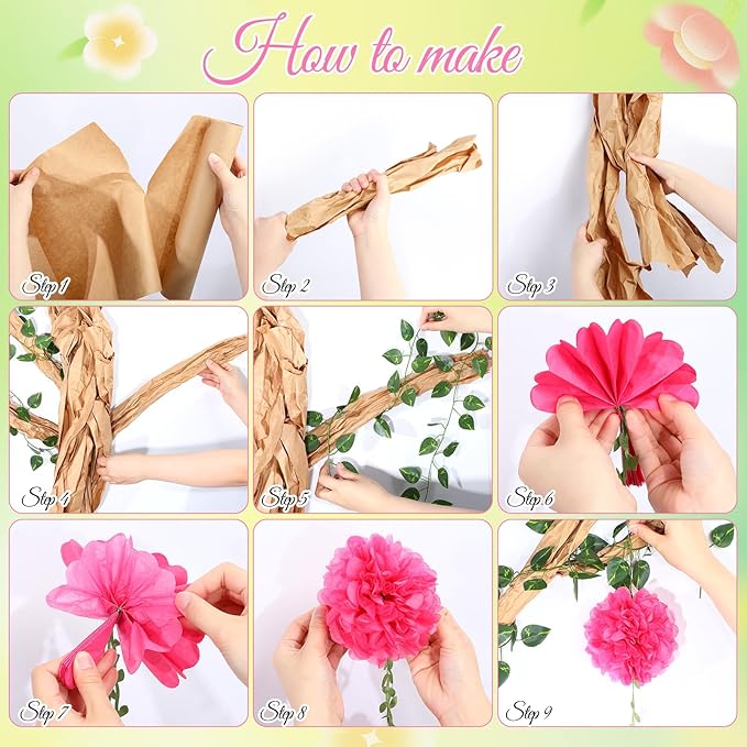 3D Tree for Classroom Room Wall Decor Classroom Tree Bulletin Board Set Artificial Flower Vine Garland DIY Kraft Craft for Spring Flower Plant Party Decoration Supplies