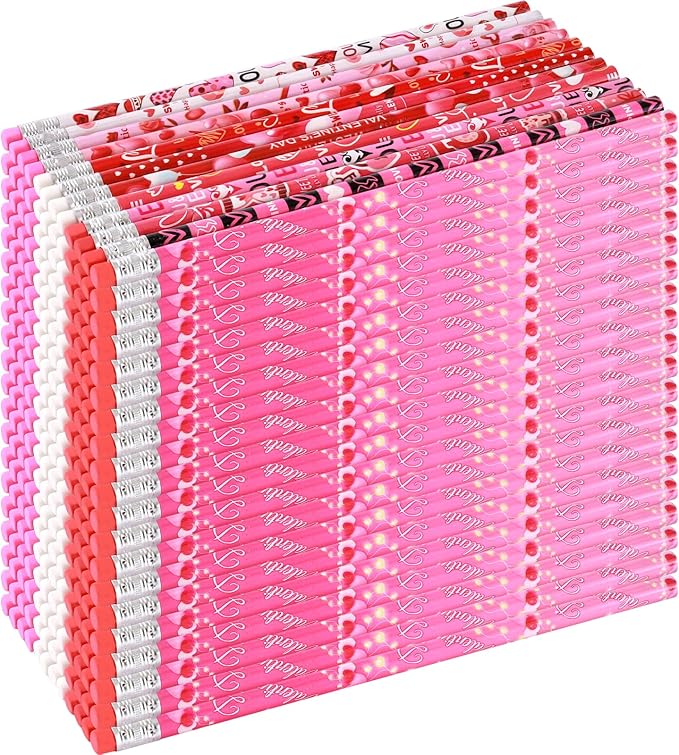 240 Pcs Valentine Pencils Bulk with Erasers, 12 Unique Heart Themed Design for Valentine Goodies Prize Gift Favor Party Supplies